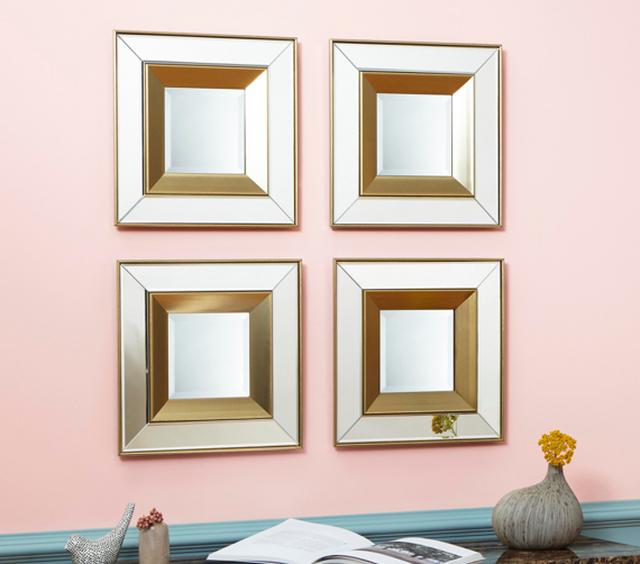 Pink and grey bedroom – set of 4 square mirrors